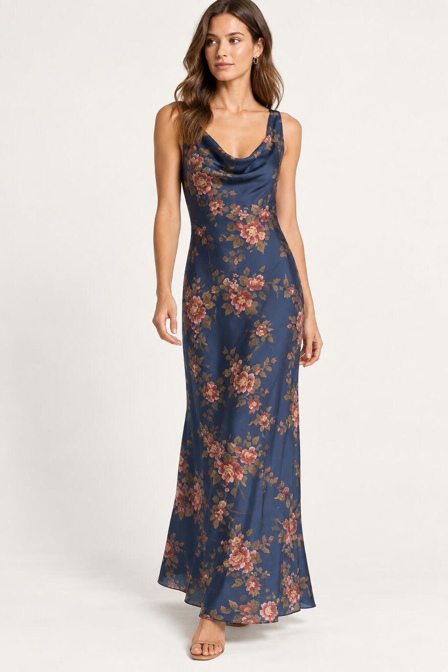 New Azalie Florivel Floral Maxi Dress Navy Vintage Size 2
